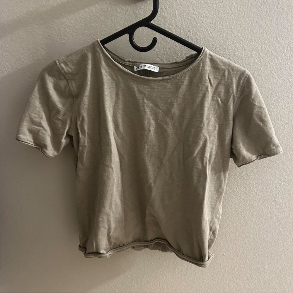 Zara Basic khaki crop T-Shirt